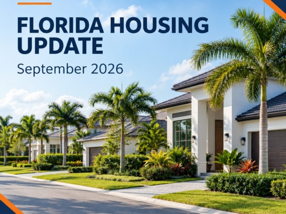Florida housing market update for September 2026, illustrated with South Florida homes and palm trees